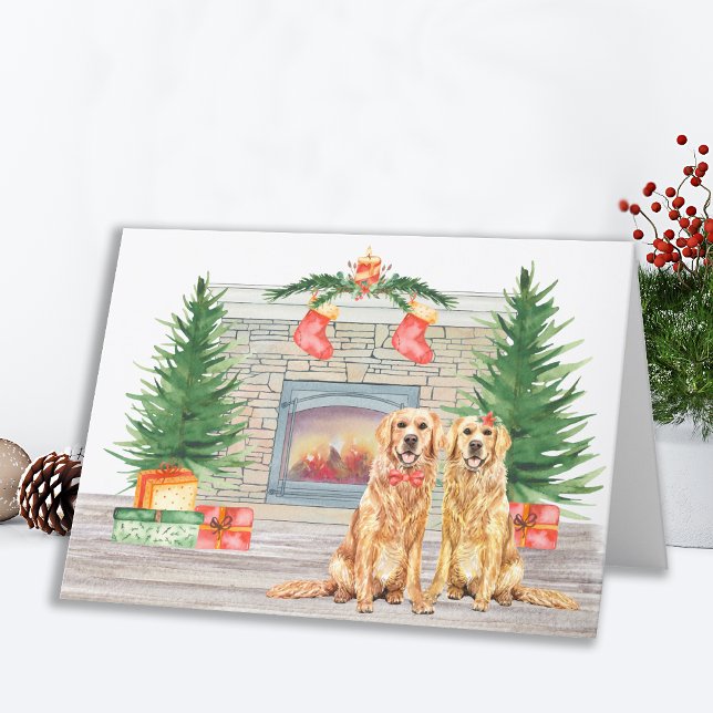 Golden Retriever Niedlich Dog Weihnachtsfeuer Feiertagskarte (Von Creator hochgeladen)