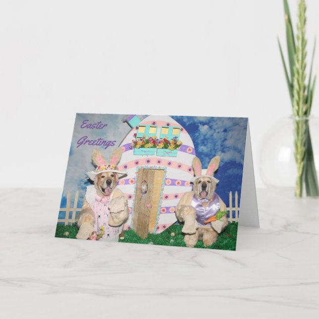 Golden Retriever OsterBunnies und Eierhaus Karte (Vorderseite)
