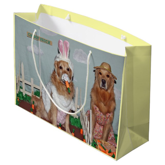 Golden retriever-Osterhasen-Karotten-Flecken Große Geschenktüte (Rückseite Schrägansicht)