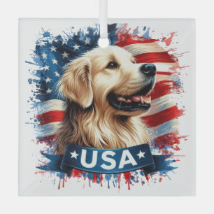 Golden Retriever Patriotischer Glas Weihnachtsschm Ornament Aus Glas