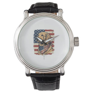 Golden Retriever Patriotisches Vintage-Vektordesig Armbanduhr