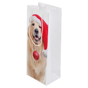 Golden Retriever Père Noël Vin Sac cadeau