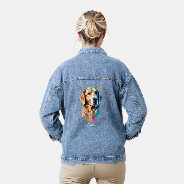Golden Retriever Personalisiert Wasserfarbe Kunst, Jeansjacke (Modell)