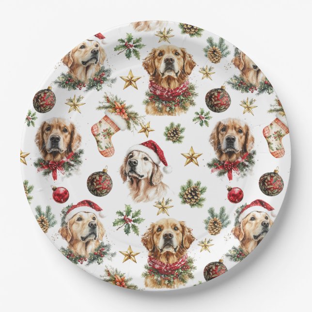 Golden Retriever Pet Hund Weihnachtsmuster Pappteller (Vorderseite)