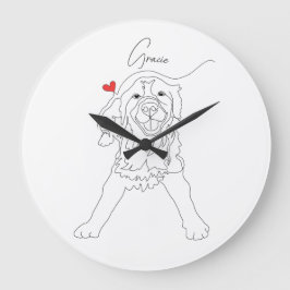 Golden Retriever Pet Line Art with Name Große Wanduhr