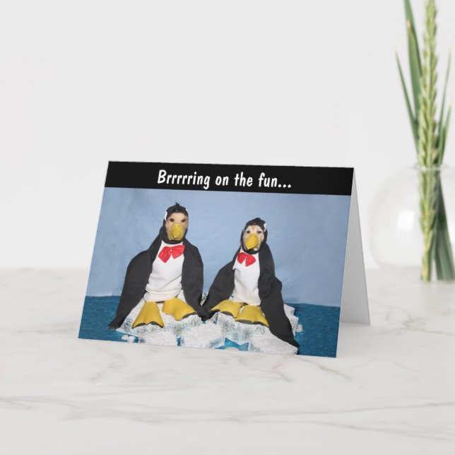Golden Retriever Pinguine Iceberg Geburtstag Karte (Vorderseite)