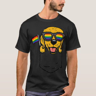 Golden Retriever Pocket Hund LGBTQ Regenbogenflagg T-Shirt