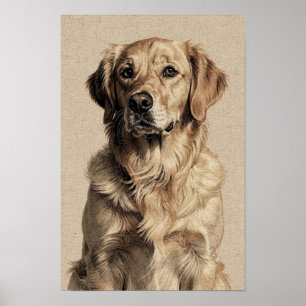 Golden-Retriever-Porträt in Ocker und Indigo Poster