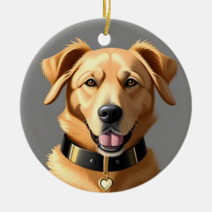 Golden Retriever-Porträt mit schwarzem Halsband Keramik Ornament