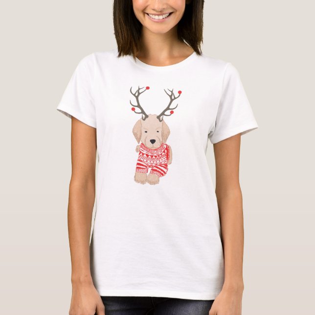 Golden Retriever Puppy Antlers Sweater T-Shirt (Vorderseite)