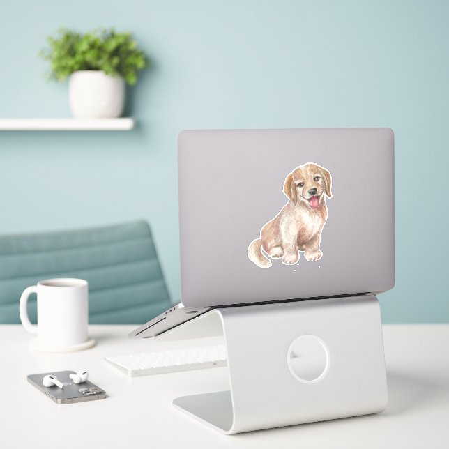 Golden Retriever Puppy Cartoon Hundeschild Aufkleber (Laptop auf Schreibtisch)
