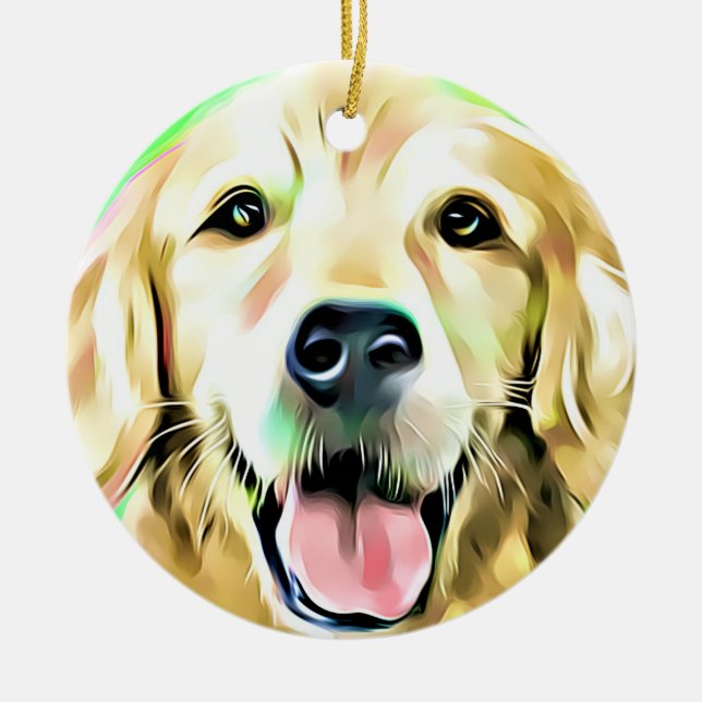 Golden Retriever Puppy Dog Digitale Kunst Keramik Ornament (Vorne)