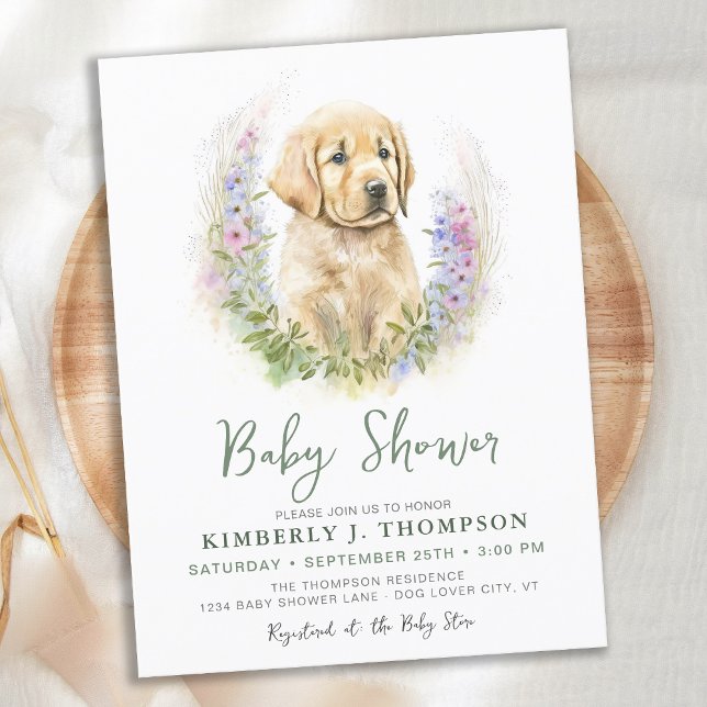 Golden Retriever Puppy Dog Kinderdusche Einladung Postkarte (Von Creator hochgeladen)