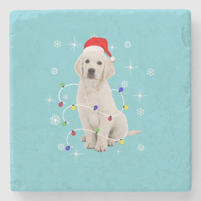 Golden Retriever Puppy Doliday Weihnachten Steinuntersetzer (Vorderseite)