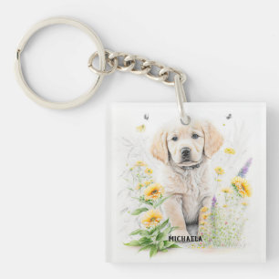Golden Retriever Puppy et fleurons nom monogramme