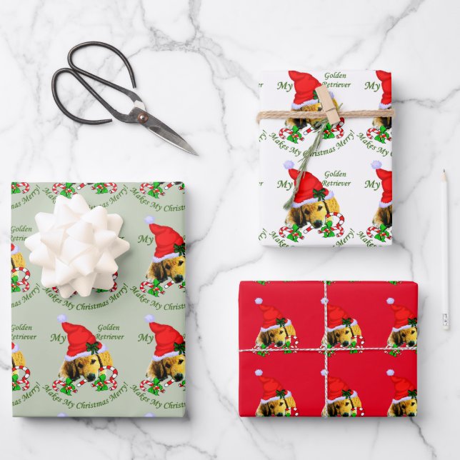 Golden Retriever Puppy Geschenkpapier Set (Vorderseite)