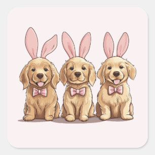 Golden Retriever Puppy Hunde Ostern Quadratischer Aufkleber