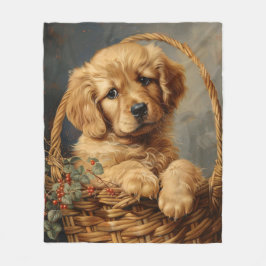 Golden Retriever Puppy in einem Korb Fleecedecke