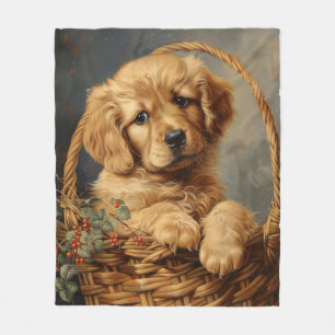 Golden Retriever Puppy in einem Korb Fleecedecke