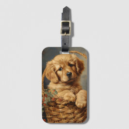 Golden Retriever Puppy in einem Korb Gepäckanhänger