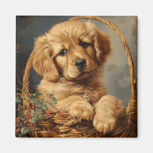 Golden Retriever Puppy in einem Korb Magnet