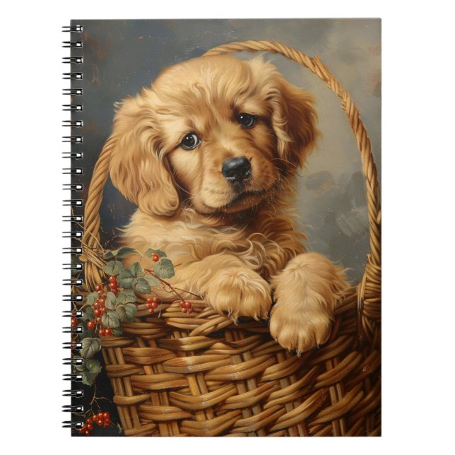 Golden Retriever Puppy in einem Korb Notizblock (Vorderseite)