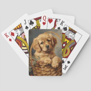 Golden Retriever Puppy in einem Korb Spielkarten