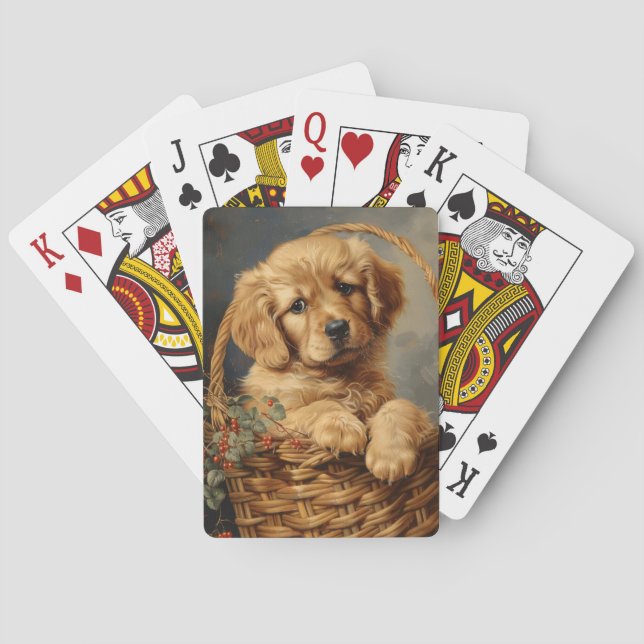 Golden Retriever Puppy in einem Korb Spielkarten (Rückseite)