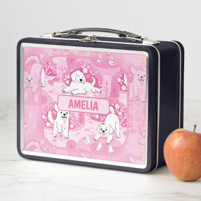 Golden Retriever Puppy in Pink Garden Metall Brotdose (Beispiel)