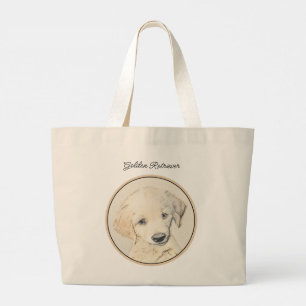 Golden Retriever Puppy Malerei Original Dog Art Jumbo Stoffbeutel