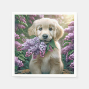 Golden Retriever Puppy mit Lilacs Serviette