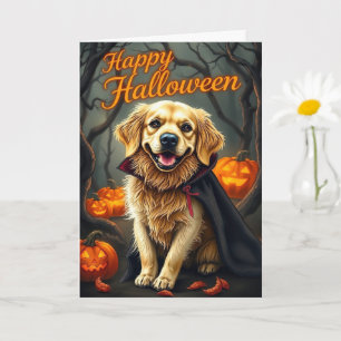 Golden Retriever Puppy mit Pumpkins Halloween Karte