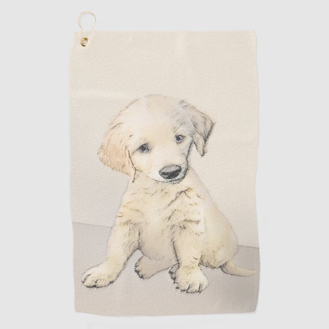 Golden Retriever Puppy Painting - Original Dog Art Golfhandtuch (Vorderseite)