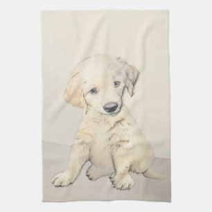 Golden Retriever Puppy Painting - Original Dog Art Küchentuch