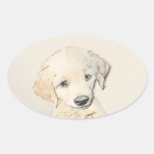 Golden Retriever Puppy Painting - Original Dog Art Ovaler Aufkleber