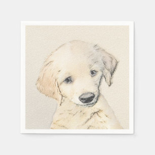 Golden Retriever Puppy Painting - Original Dog Art Serviette