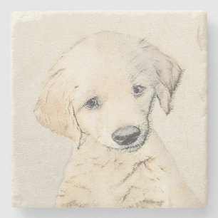 Golden Retriever Puppy Painting - Original Dog Art Steinuntersetzer
