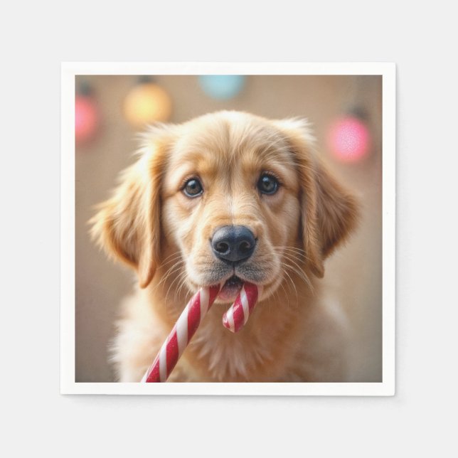 Golden Retriever Puppy With a Candy Cane Serviette (Vorderseite)