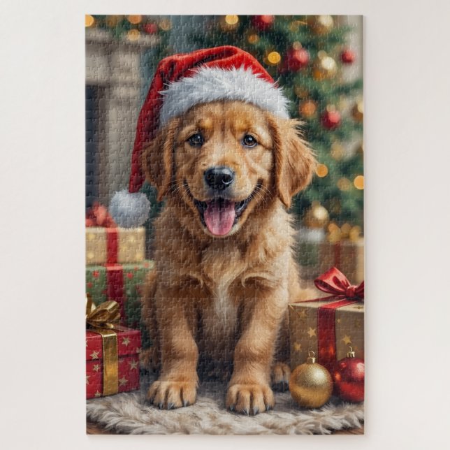 Golden Retriever Puppy's First Christmas Festive (Vertikal)