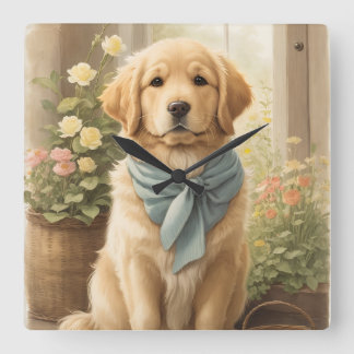 Golden Retriever Quadratische Wanduhr