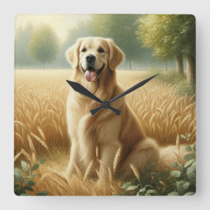 Golden Retriever Quadratische Wanduhr