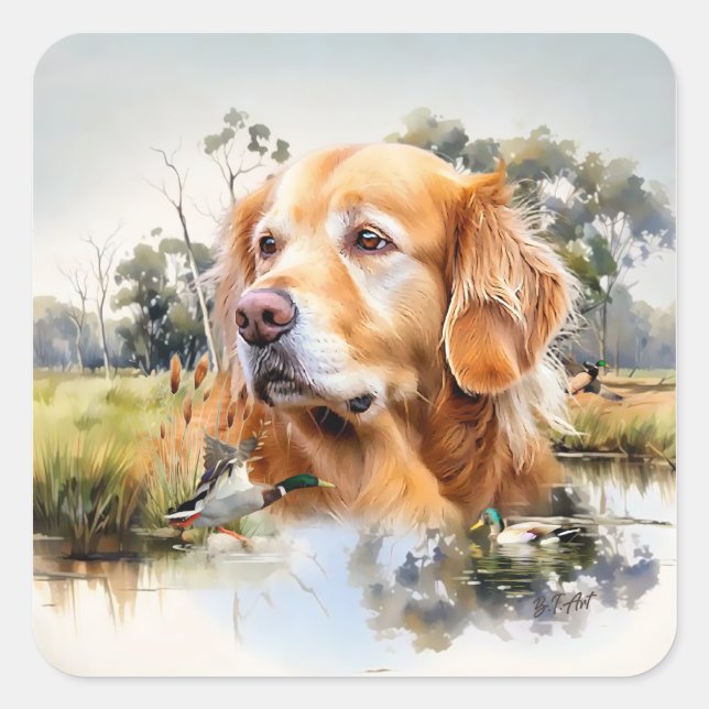Golden Retriever Quadratischer Aufkleber (Vorderseite)