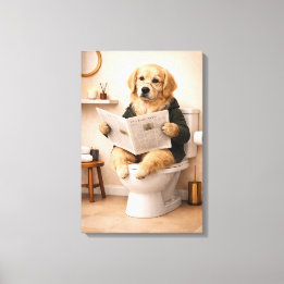Golden Retriever Reading Newspaper Bathroom Humor Leinwanddruck