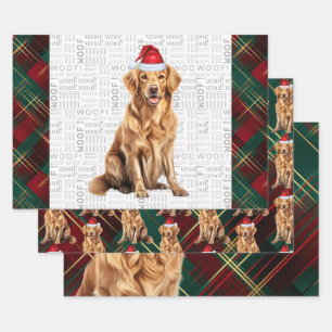 Golden Retriever Red Green Holiday Kariert Weihnac Geschenkpapier Set