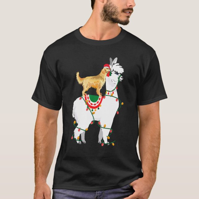 Golden Retriever Reiten Llama Lights Santa Christ T-Shirt (Vorderseite)