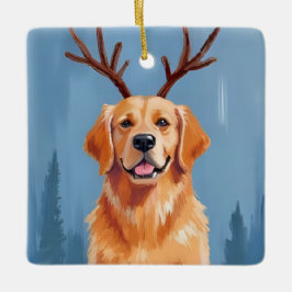 Golden Retriever Rentier-Geweih | Weihnachten Keramikornament