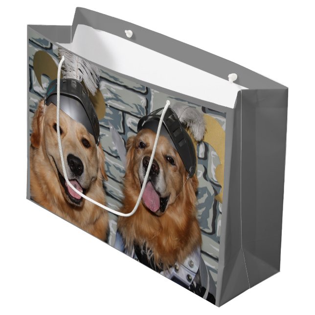 Golden retriever-Ritter Große Geschenktüte (Vorderseite Schrägansicht)