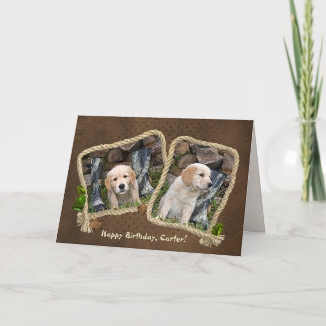 Golden Retriever Rope Rahmen für Geburtstag Karte (Vorderseite)