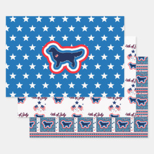 Golden Retriever Rot und Blau 4. Juli Geschenkpapier Set