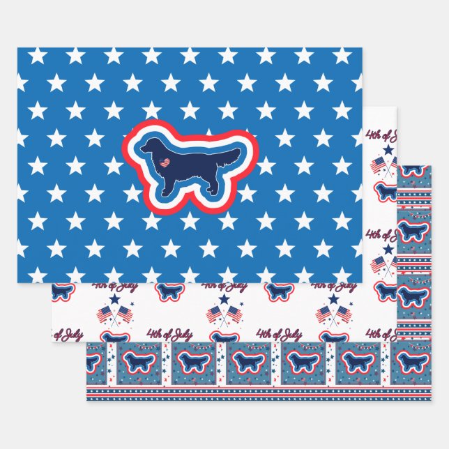 Golden Retriever Rot und Blau 4. Juli Geschenkpapier Set (Set)